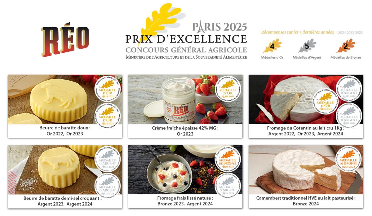 Fromagerie Réo Le Gaslonde Prix Excellence 2025 Concours général agricole produits laitiers beurre baratte creme fraiche fromage frais camembert Normandie Fromage Brie